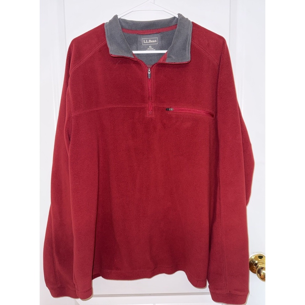 LL Bean Fleece 1/4 Zip‎ Pullover Sweater Jacket Mens Size X-Large Henley Red